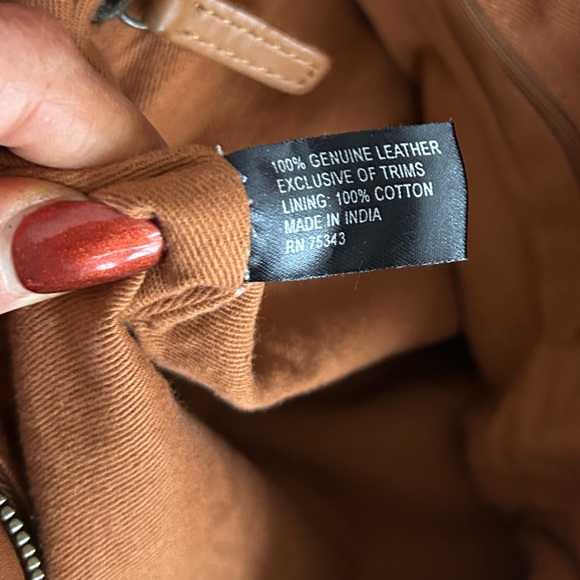 Genuine Leather Cognac Brown Shoulder Tote Bag 2 Front Zipper - Picture 2 of 10